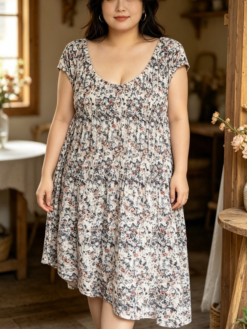 Penningtons Floral V-Neck Midi Dress Plus Size 3x